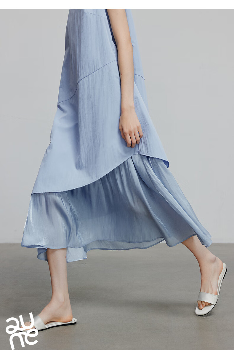 Chuyu Oxygen Sensation Dress for Women, 2025 Summer New Vacation Style Patchwork Faux Two-Piece Vest Dress, Sky Blue, S 14