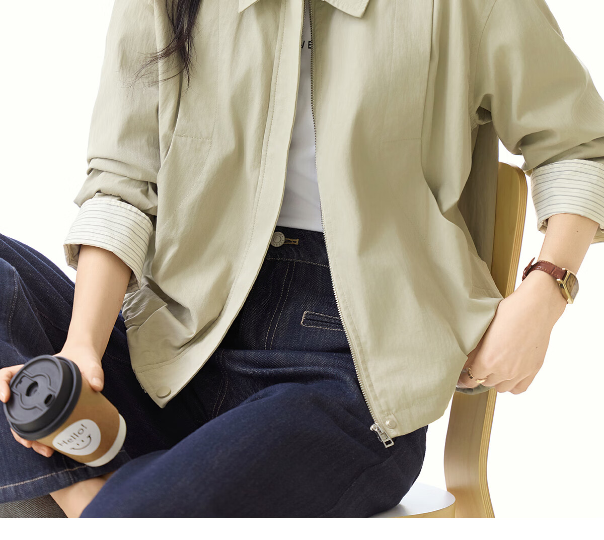 Chushen Spring Autumn Casual Jacket for Women Fashion Lapel Decorative Lines Simple Short Petite Coat Top S53D016 1