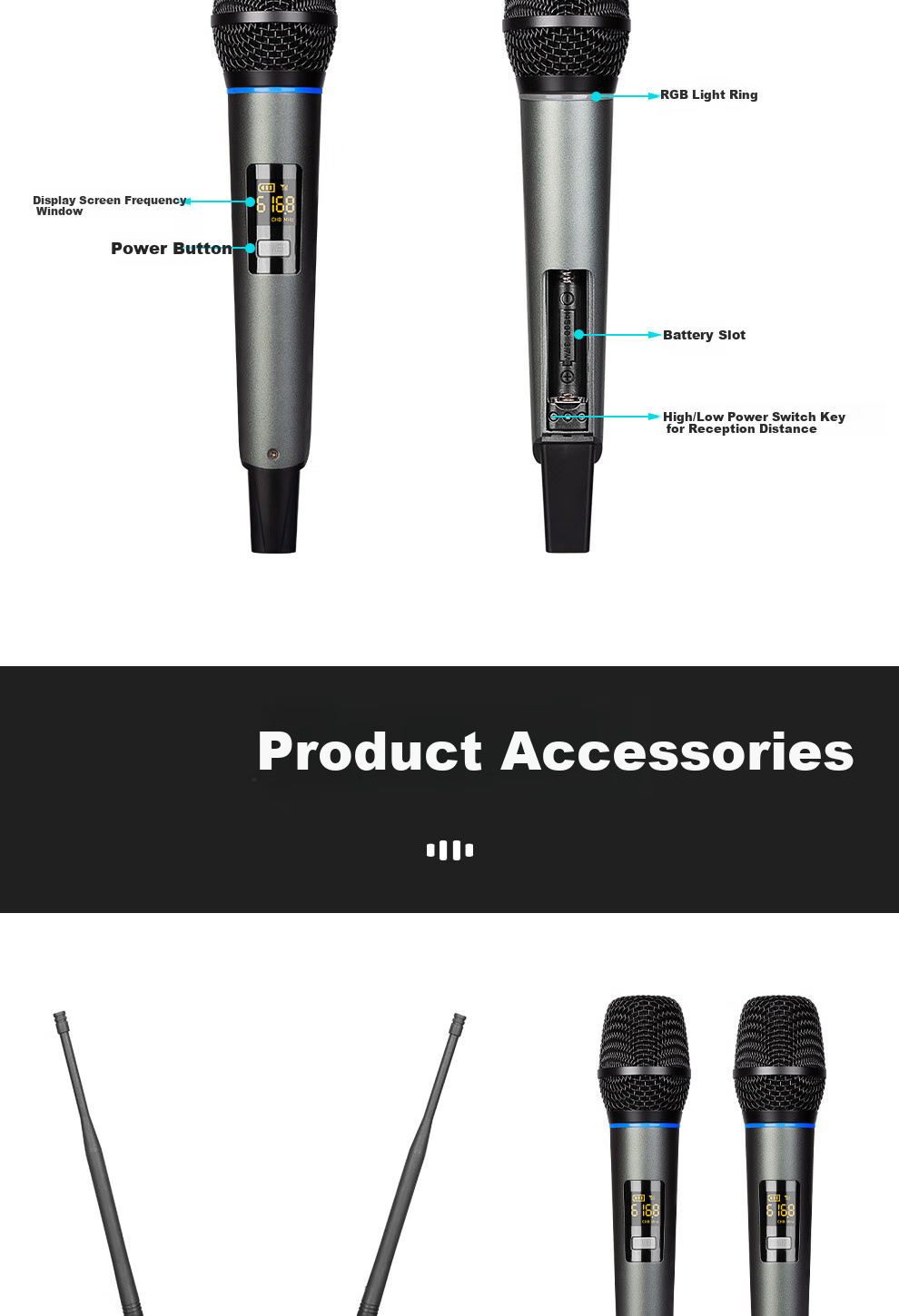 Depusheng WG1 Wireless Microphone System with Two Mics, Rechargeable Home Karaoke Conference KTV Speech Training Teaching Singing 80m Stable Reception UHF FM Professional Microphone 14