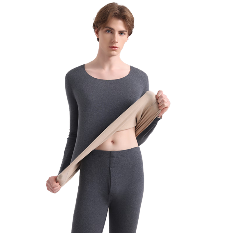 Miiow [Goose Down Tencel] Men's Thermal Underwear Set 10A Antibacterial German Velvet Heat Retaining Fleece Thickened Autumn Shirt and Pants