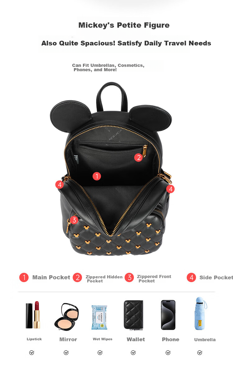 Disney Mickey Mouse Backpack, Women's Handbag Gift Box Set, Birthday Present for Girls, Day Gift for Female Friends 7