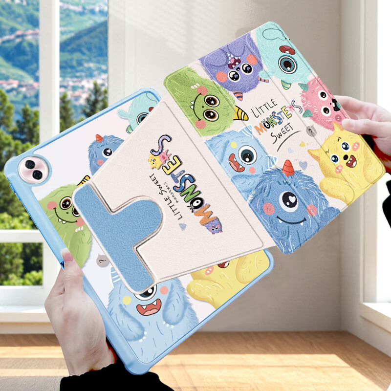 Asiwa Protective Case for Honor Tablet 10 2025 Model, 12.1-Inch with Pen Holder, 360-Degree Rotating, Horizontal And Vertical Support, Cartoon Painted Design, Shockproof, Anti-Bend, Tri-Fold Monster Collectio
