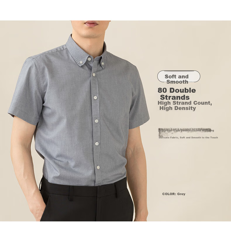 BLACKMONDAY Premium Pure Cotton Shirt for Men, Short-Sleeved Summer All-Cotton Versatile Casual Flannel Business Wrinkle-Free Dress Shirt 4