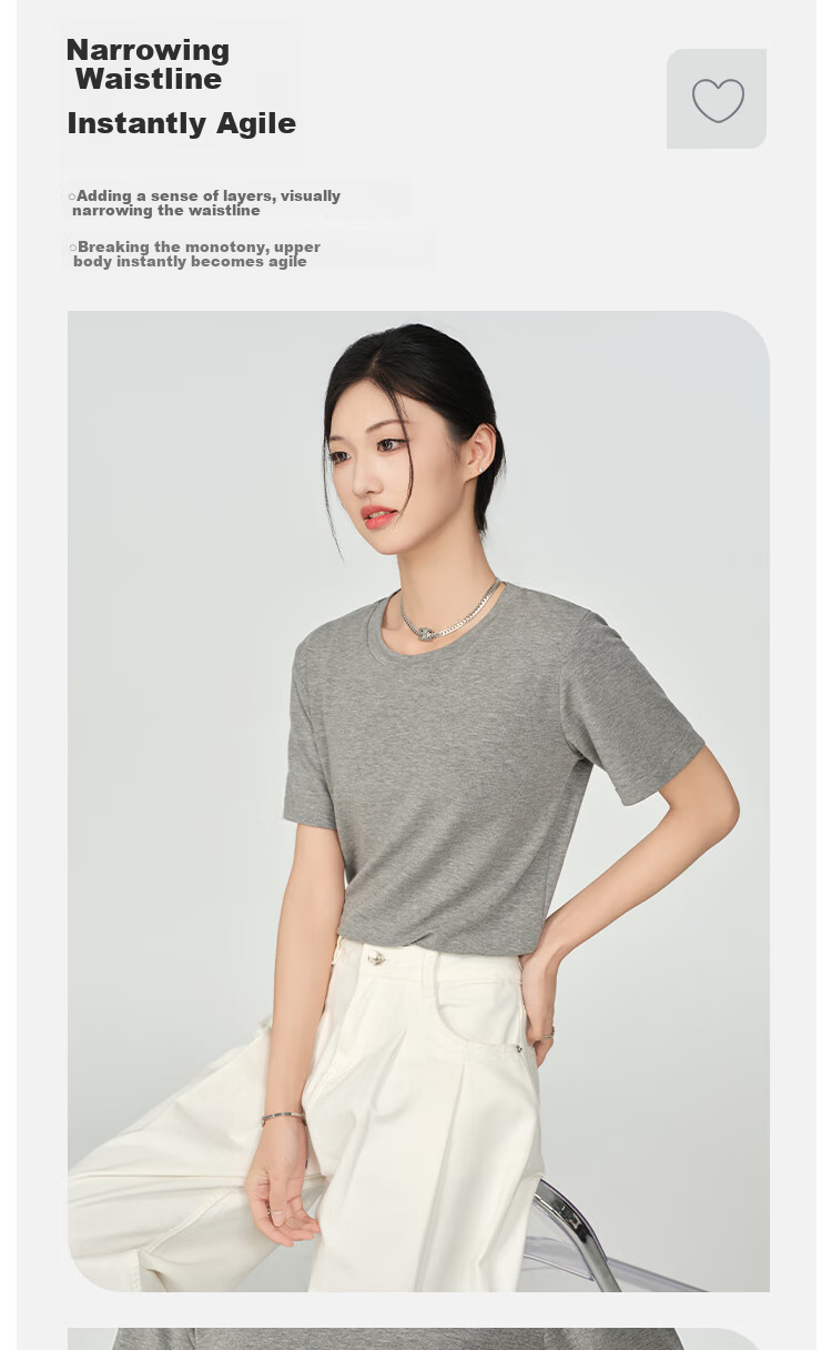 BOPRUIEY [Quality You Can Trust] Lyocell Short-Sleeve T-Shirt for Women, Summer Ice Silk Wrinkle-Resistant Solid Color Slimming Round Neck Top 7