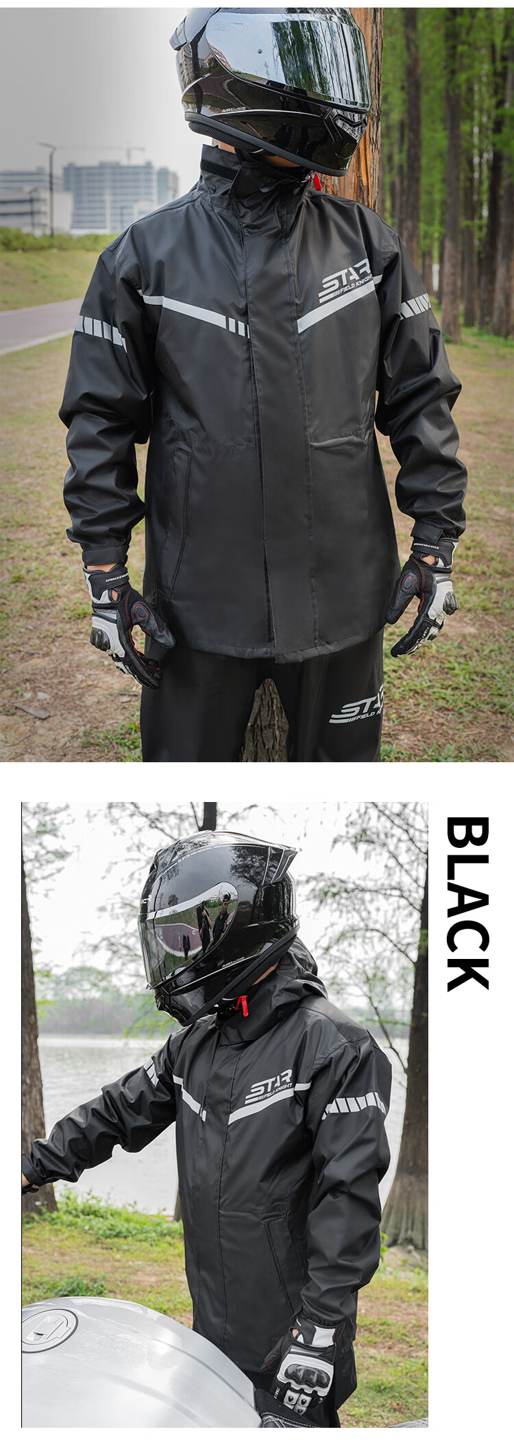 Star Knight Electric Motorcycle Raincoat and Rain Pants Separate Set Single Person Mountaineering Outdoor Full Body Heavy Rainproof Black XL Size 16