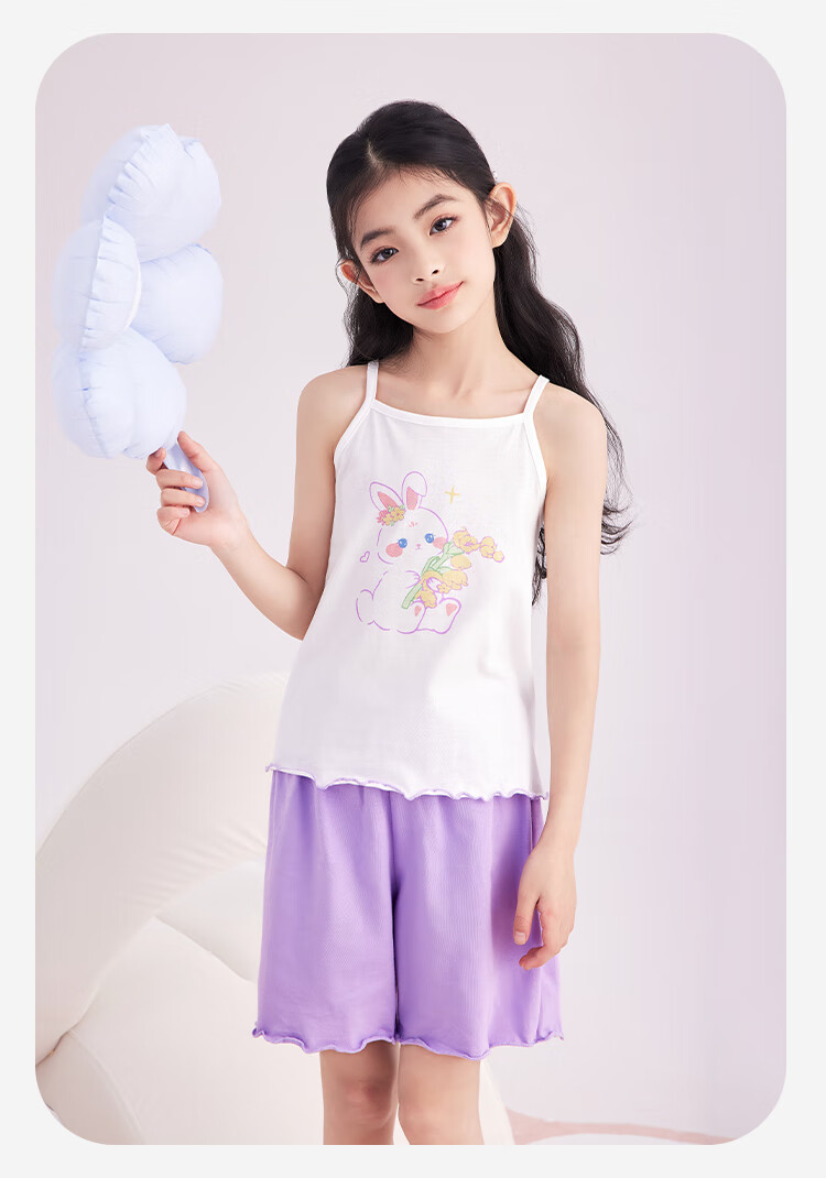 DEESHA [7A Antibacterial, Comfortable And Soft] Children's Pajama Set for Spring And Autumn, Girls' Camisole Sleepwear Loungewear 15