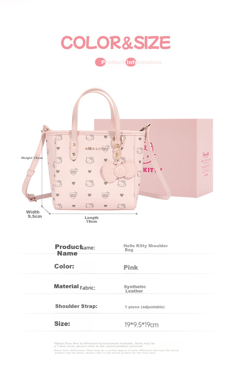 Mesuca X Hello Kitty Women's Handbag, Shoulder Crossbody Bag, Chain Gift Box Set, Birthday Gift for Girls 38