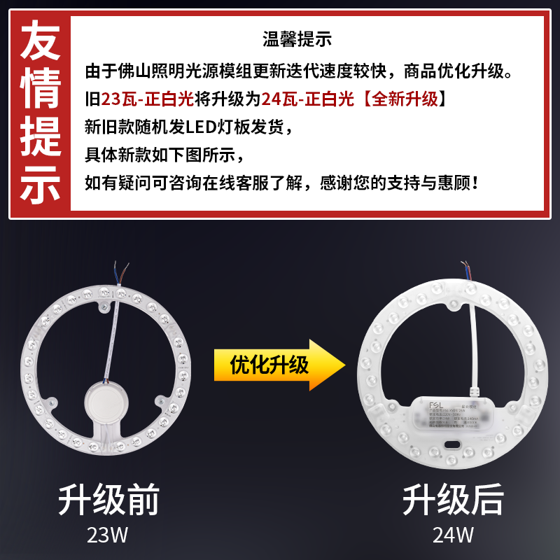 Foshan Lighting (FSL) LED Ceiling Light Core Replacement Magnetic Suction Lamp Panel SMD Retrofit Light Board Energy-saving Round Tube 24W Cool White