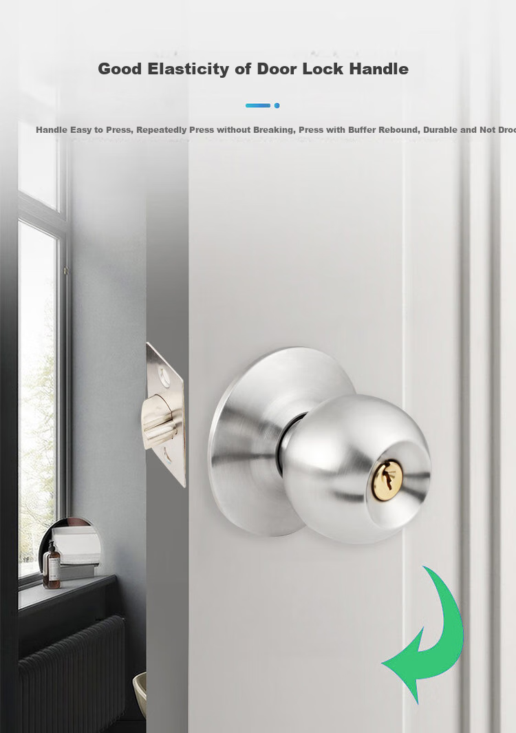 Aoben Spherical Lock Stainless Steel Ball Lock Bedroom Door Lock Office Wooden Door Lock Brass Core Double Latch 587 Universal Model 6