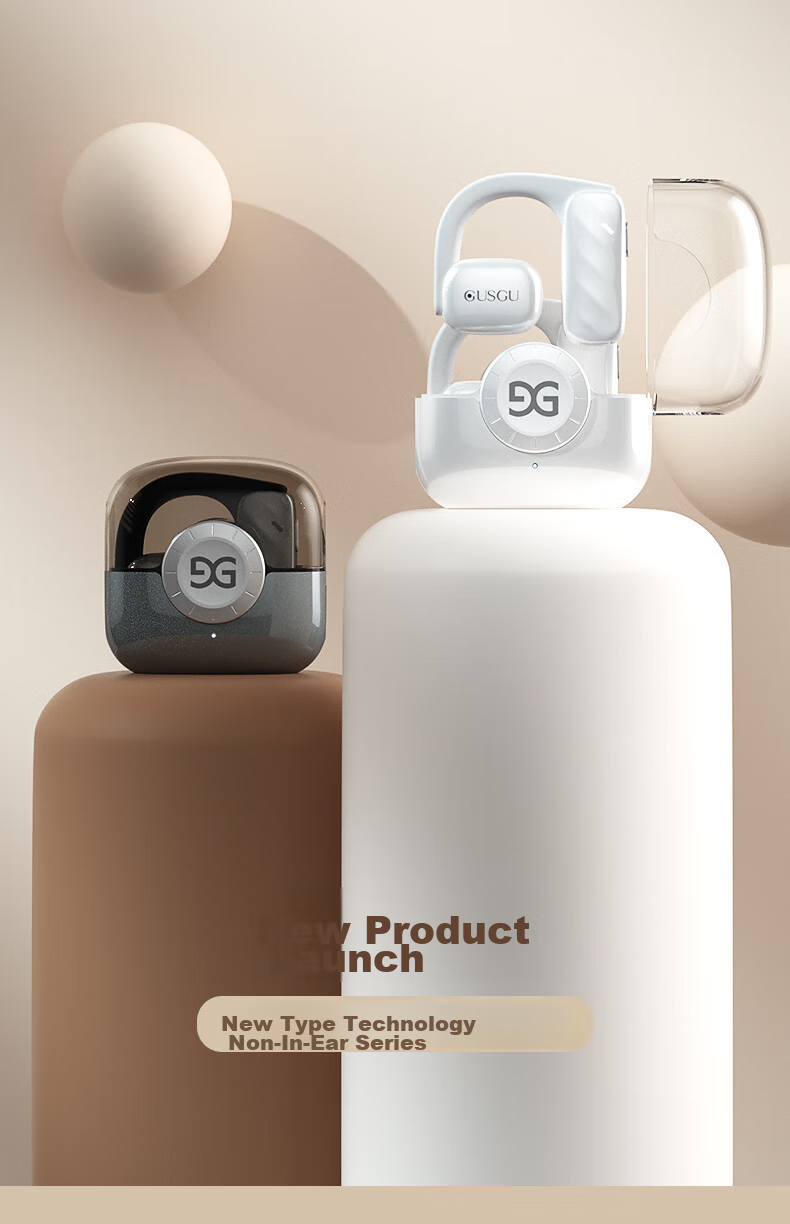 GUSGU Open True Wireless Bluetooth Earphones, Ear-Hook Style Non-In Music Sports Bone Conduction Concept Earphones, Compatible with Apple Huawei Xiaomi Phones, Black GU11 4
