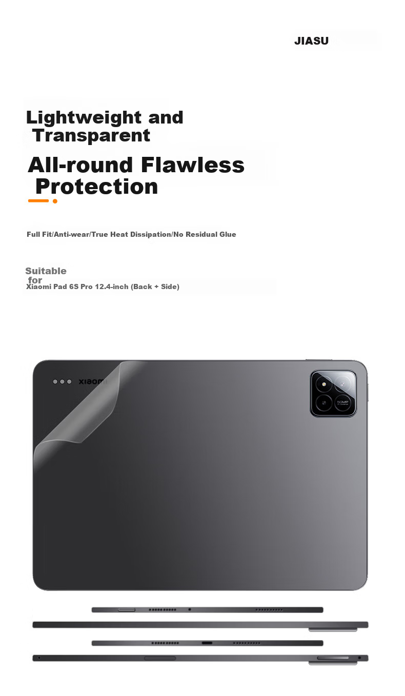 Jiasu Compatible with Xiaomi Pad 6s Pro Case And Screen Protector, 12.4-Inch Tablet Matte Shell Protective Sticker (Back + Side), Body Film 1
