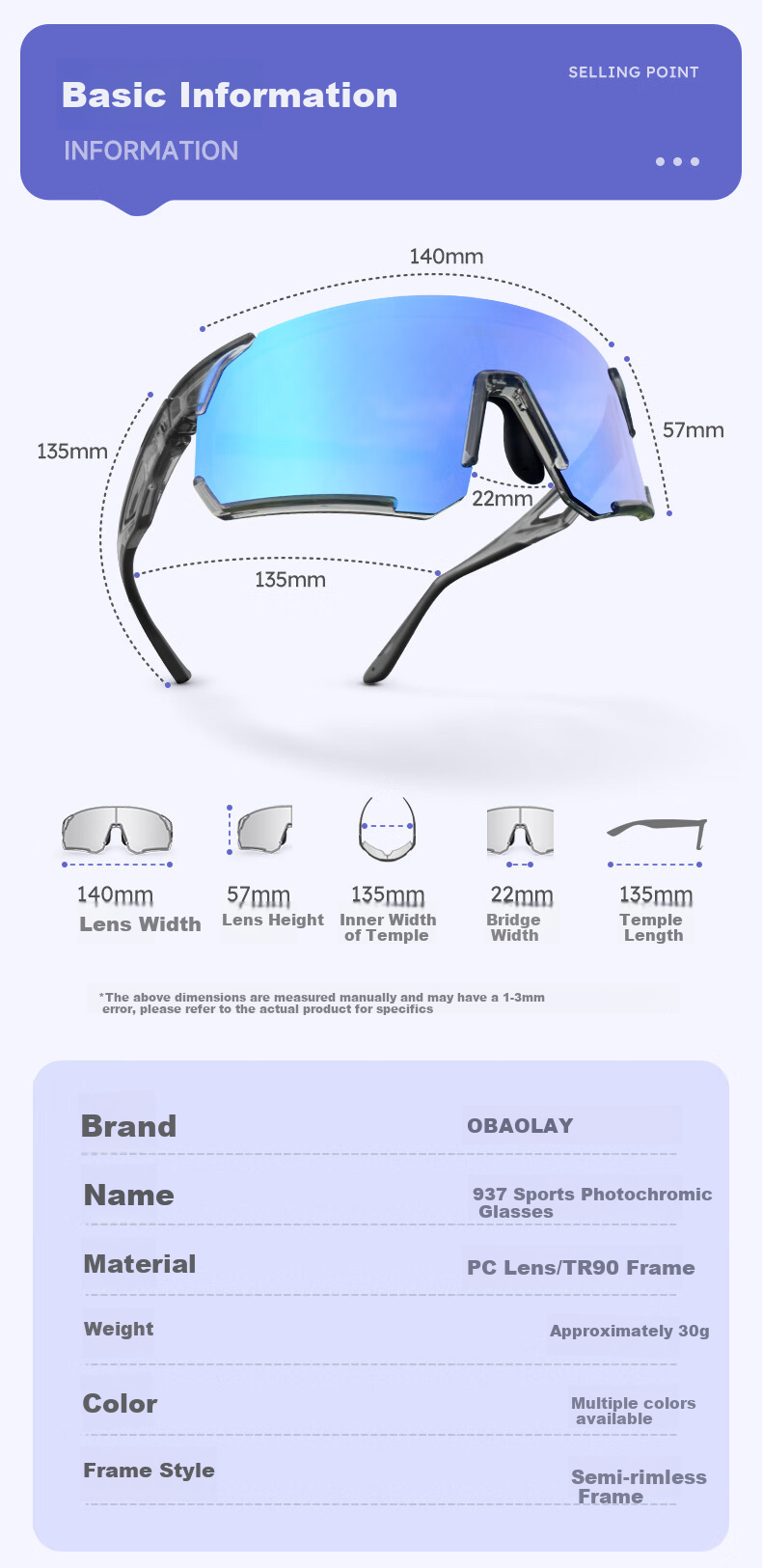 OBAOLAY Color-Changing Cycling Glasses for Running, Day And Night Use, Mountain And Road Bike Windproof Sports Goggles 9