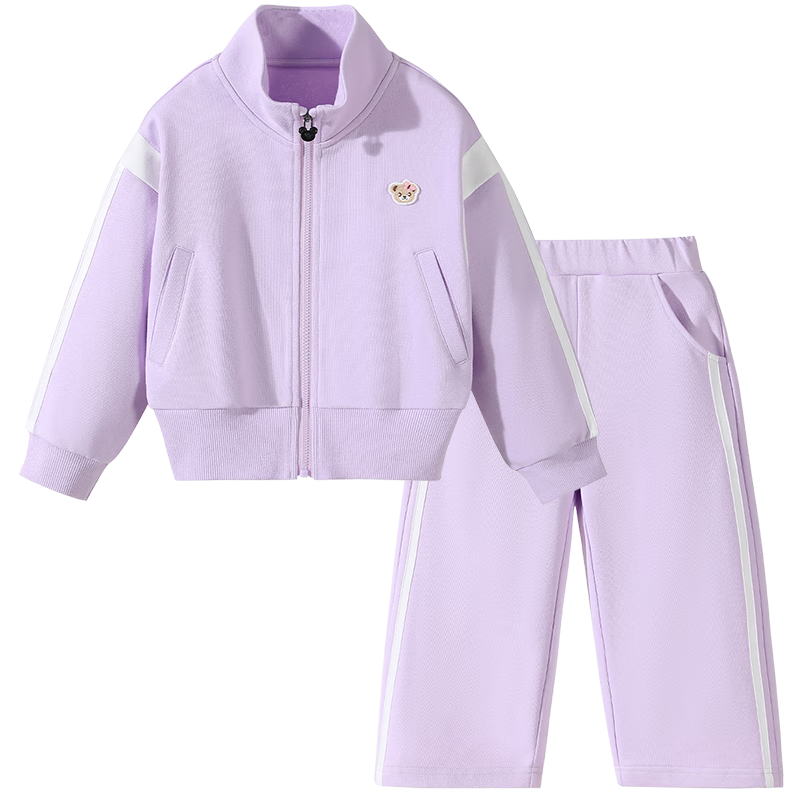 Classic Teddy Girls' Two-Piece Set Children's Jacket and Pants Spring Cardigan Sweet Sports Outfit Purple 110