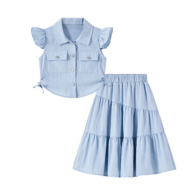Disney Children's Summer Outfit Set for Girls, 2026 New Stylish Two-Piece Set Including Short-Sleeve Top And Skirt, Children's Clothing