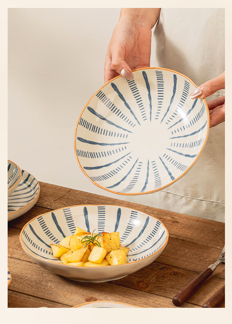 TREEJACK Japanese Style Underglaze Color Ceramic Bowl and Plate Set Housewarming Gift Rice Bowl Plate Chopsticks Tableware 4