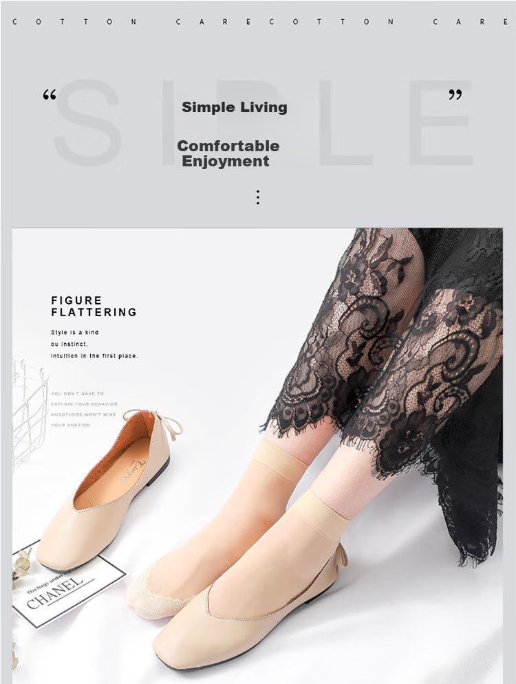 LangSha Women's Silk Stockings, 10 Pairs Thin Style, Trendy Mid-Calf, Spring And Summer, Black And Nude Cotton-Like Short Socks, Black 10 Pairs, One Size Fits All 17