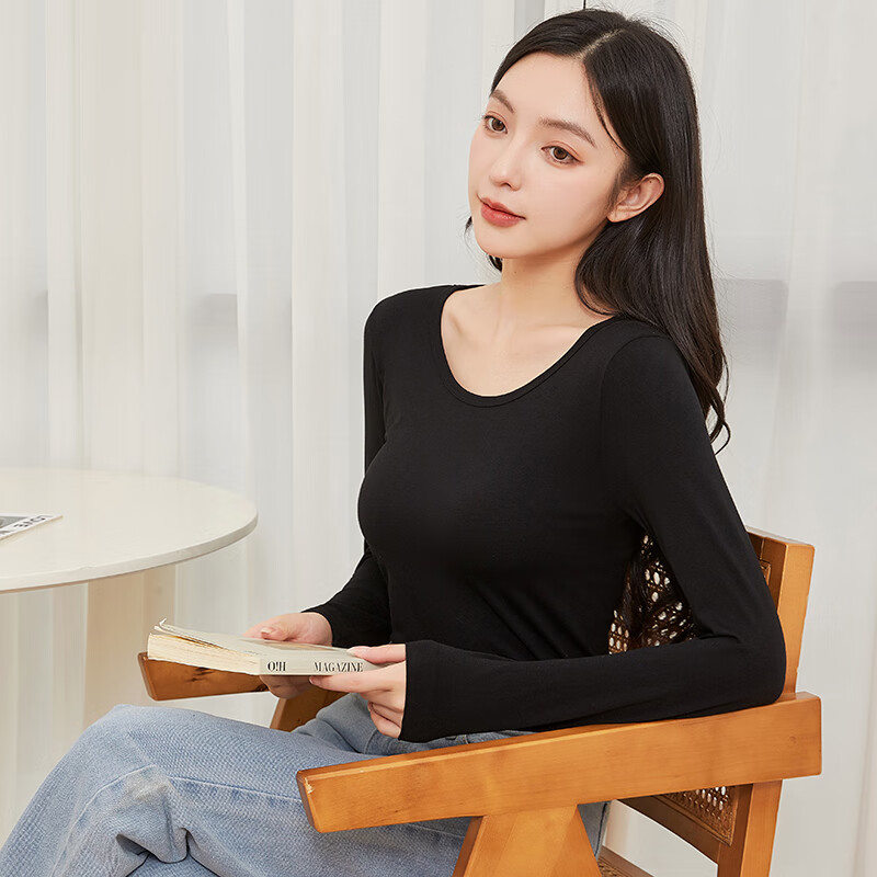 Langsha Women's Cotton Thin Slim Fit Versatile Stylish Long Sleeve Seamless Cotton Sweater Autumn Winter New Base Shirt 6
