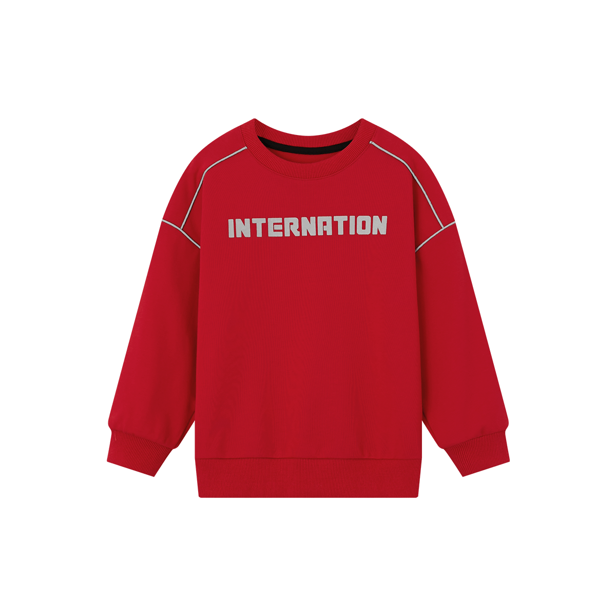Duoduojia Boys' Crew Neck Pullover Sweatshirt, 2026 Spring And Autumn Style, Trendy Reflective Print, Long-Sleeve Children's Drop-Shoulder Casual Top