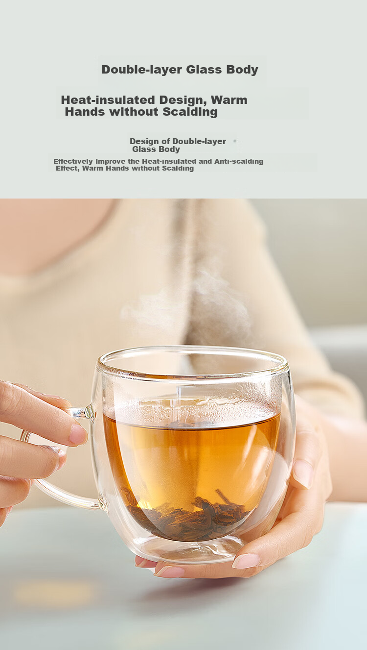 JD Original Glass Cup, Personal Use Tea Cup, Double-Layer Glass Heat-Resistant Coffee Mug, 380ml 4