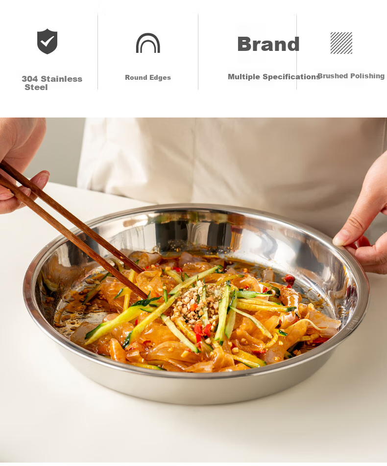 Onlycook 304 Stainless Steel Dinner Plate Household Vegetable Plate Steaming Fish Plate Steamed Rice Roll Round Plate Cold Noodle Plate Flat Tray - 26cm 2