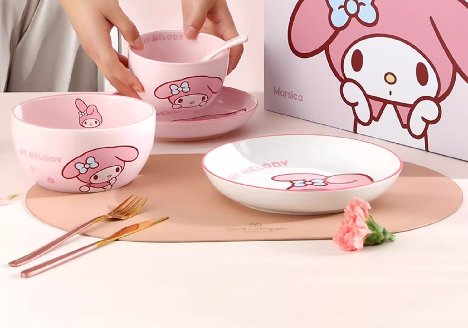 MANCHAOJIA Sanrio Cinnamoroll Bowl And Plate Set, Cute Ceramic Tableware for Home Use, Aesthetic Dining Set, Birthday Gift for Friends And Sisters 9