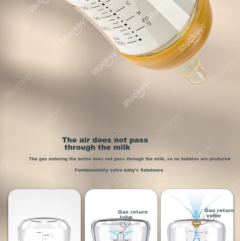 RLUCKEY Newborn Anti-Colic Glass Bottle with Soft, Breast-Like Center Nipple, 160ml, Size S, for 1-3 Months 5