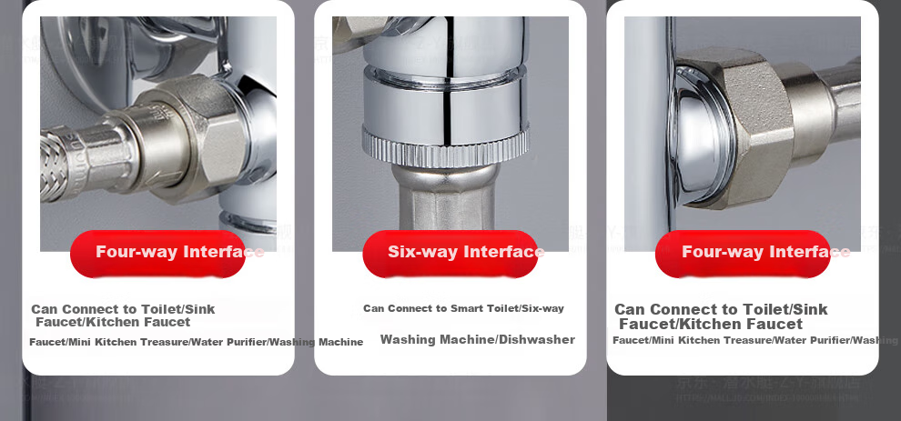 Submarine F2404, One-In Three-Out Angle Valve, Four-Way Thickened Brass Chrome-Plated Ceramic Valve Core, Double 4 Points Single 6 Points Outlet 10