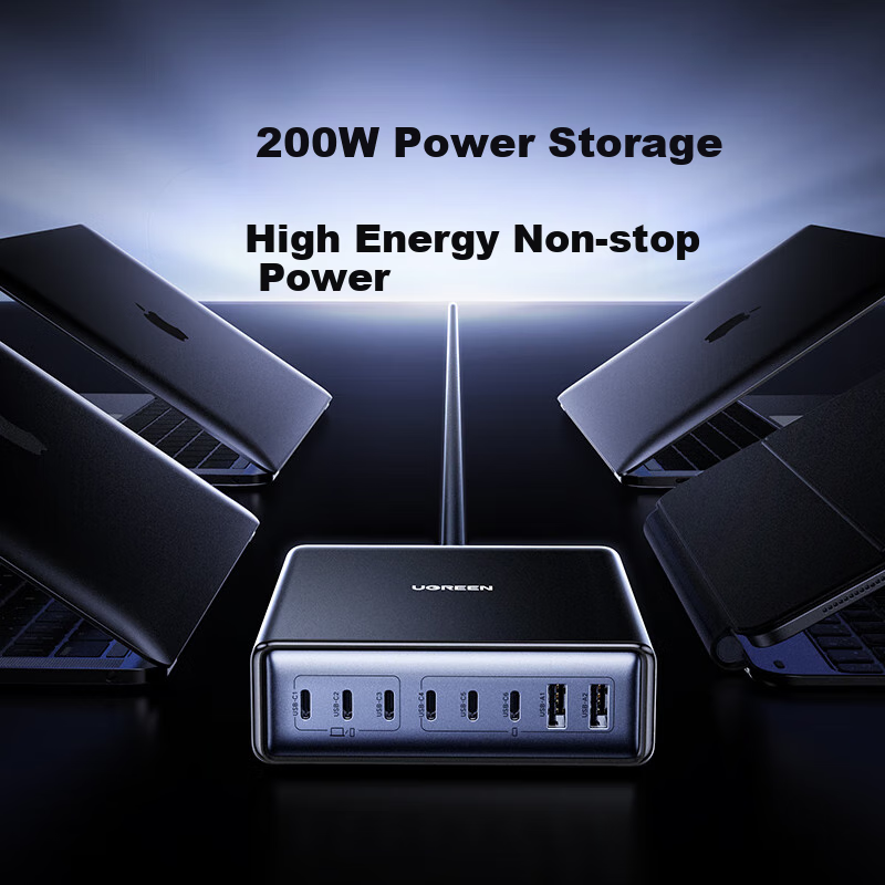 UGREEN 200W Gallium Nitride Charger, Desktop Charging Station, Multi-Port Type-C PPS/PD 100W Fast Charger, Suitable for Apple 18/17 MacBook Pro Laptops And Smartphones