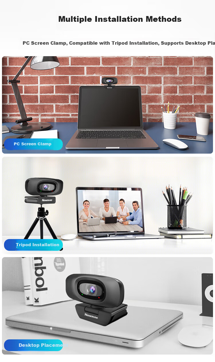 Newmine USB External Computer Webcam with Dual Microphones, 2K HD, for Desktop And Laptop Video Calls, Office Meetings, Interviews, Exams, And Live Streaming 12