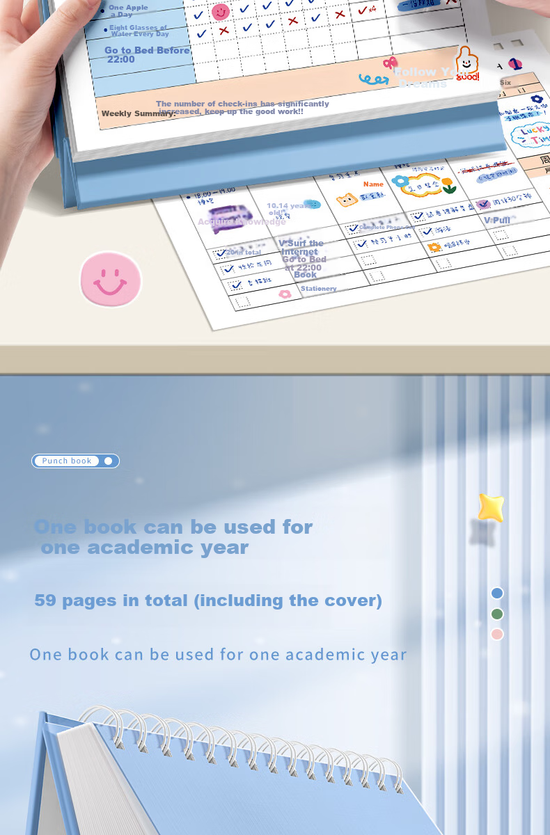 DiLe Self-Discipline Check-In Notebook A5 Habit Formation Time Management Daily Check-In Weekly Planner Student Monthly Goal Planning Study Notebook 59 Sheets/Book KBX-2227E Vintage Gree 2