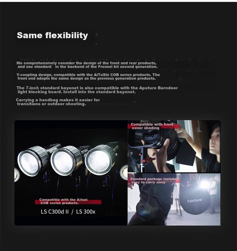 Aputure Fresnel 2x, Fisheye Reflector Zoom Lens, Hot Shoe Mount Photography Fill Light Spotlight High Brightness Live Streaming Hair Highlighting Contour High Transparency 8