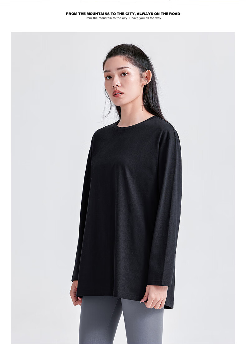 Pioneer Camp Women's Pure Cotton Long Sleeve T-Shirt Spring Autumn Solid Color Crew Neck Oversized Loose Casual Base Shirt 2