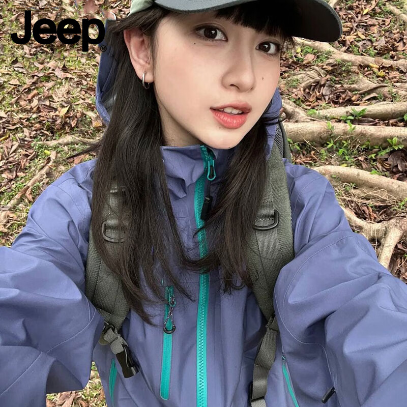 JEEP SPIRIT Outdoor Hooded Waterproof Windproof Mountaineering Jacket for Men and Women Autumn Winter Couple Secret Purple M