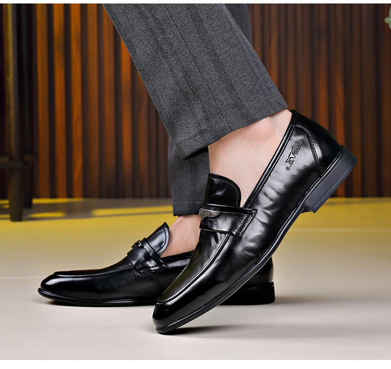 Bull Family Men's Leather Shoes 2026 Spring New Versatile Business Formal Shoes British Style Slip-On Loafers 6