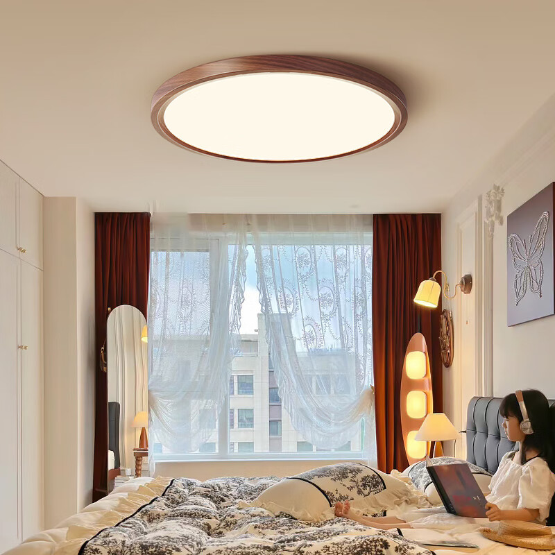 ARROW Original Pure Light Source Wooden Style Ceiling Light Walnut Eye Protection Vintage Living Room Lamp with Installation