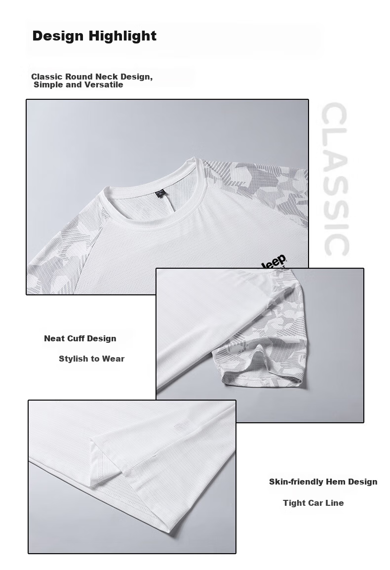 JEEP SPIRIT Men's Short-Sleeve T-Shirt, Summer Quick-Dry Ice Silk Cool-Feeling Striped, Outdoor Loose-Fit Solid Color Sports Top, White, 2XL 2