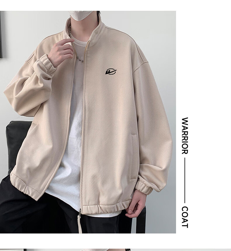 Huili Men's Jacket, Autumn Casual Simple Coat, Twill Stand Collar, Windproof Loose Versatile Outerwear for Men, Black, 3XL 20
