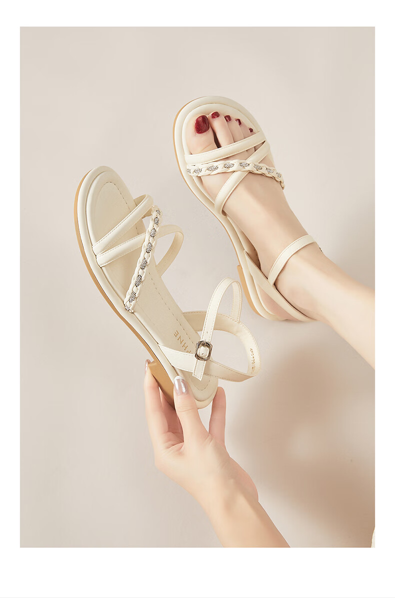 Daphne Women's Flat Low Heel Commuter Sandals Lightweight Casual Comfortable Single Strap Beach Sandals White Size 39 15