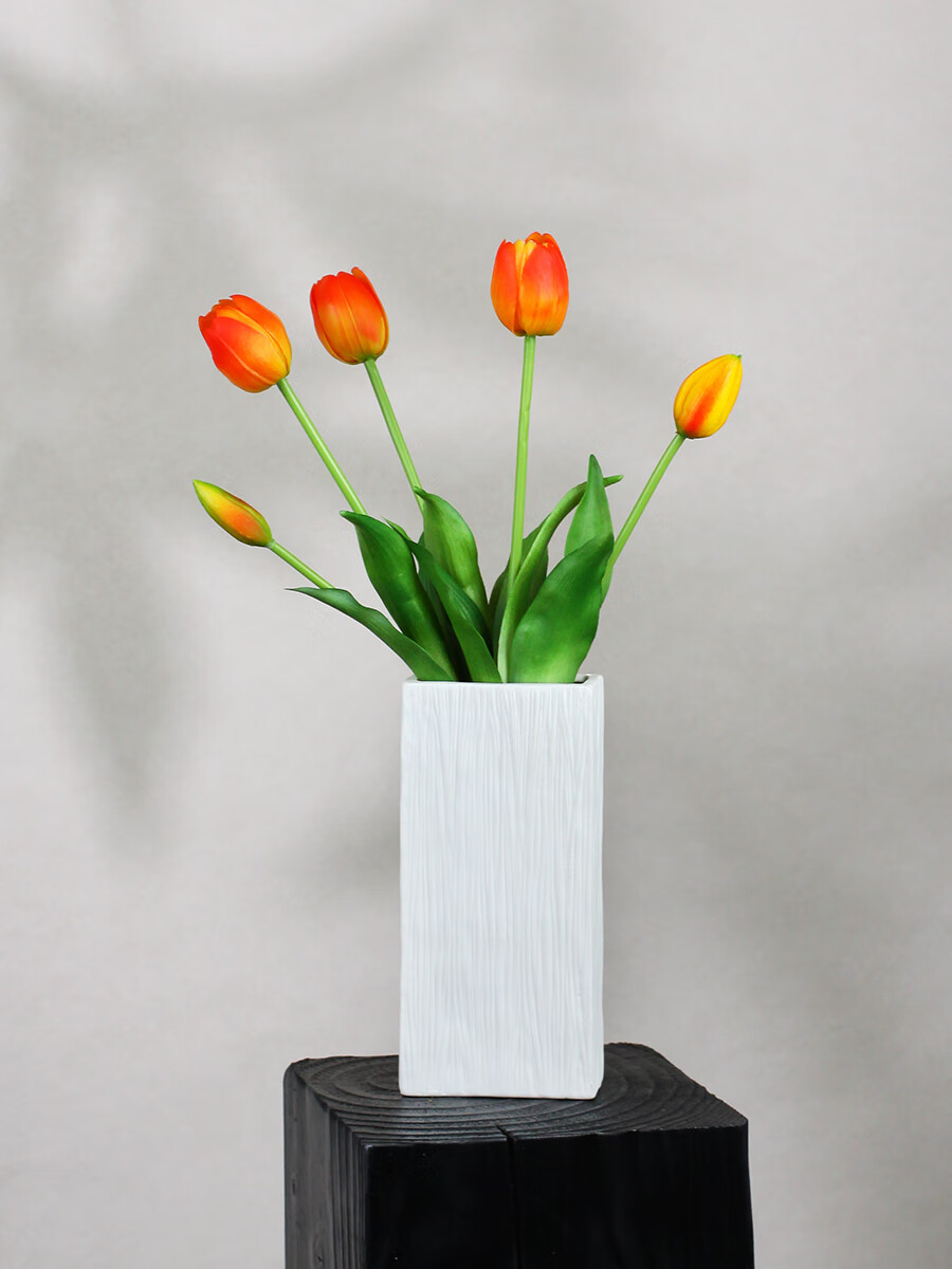 Qijuya Collection Artificial Tulip Luxury French Style Ins Living Room Decorative Photo Prop High-End Floral 5 Stems Orange 20407 3