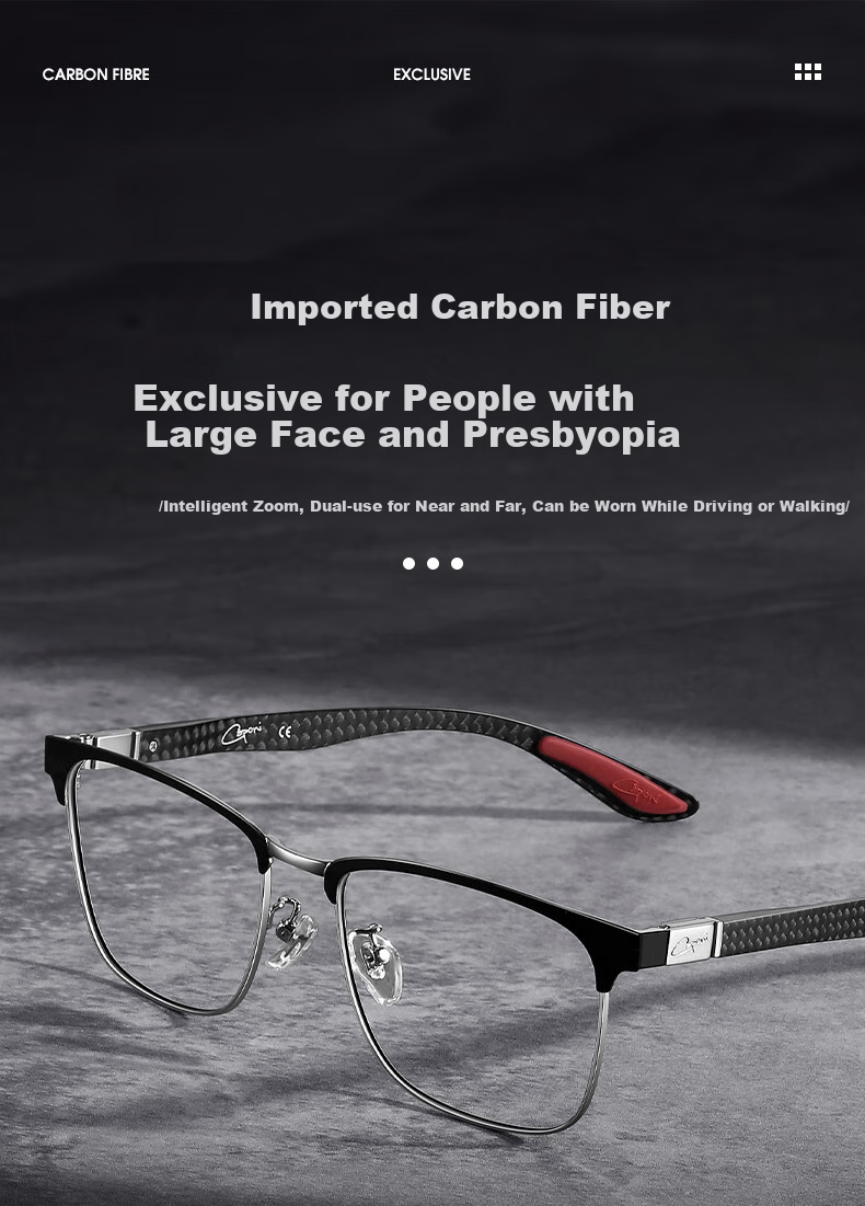 CAPONI Reading Glasses for Men, Carbon Fiber Bifocal Automatic Zoom Driving Walking High-Definition Anti-Blue Light Presbyopic Glasses, Authentic Product 1