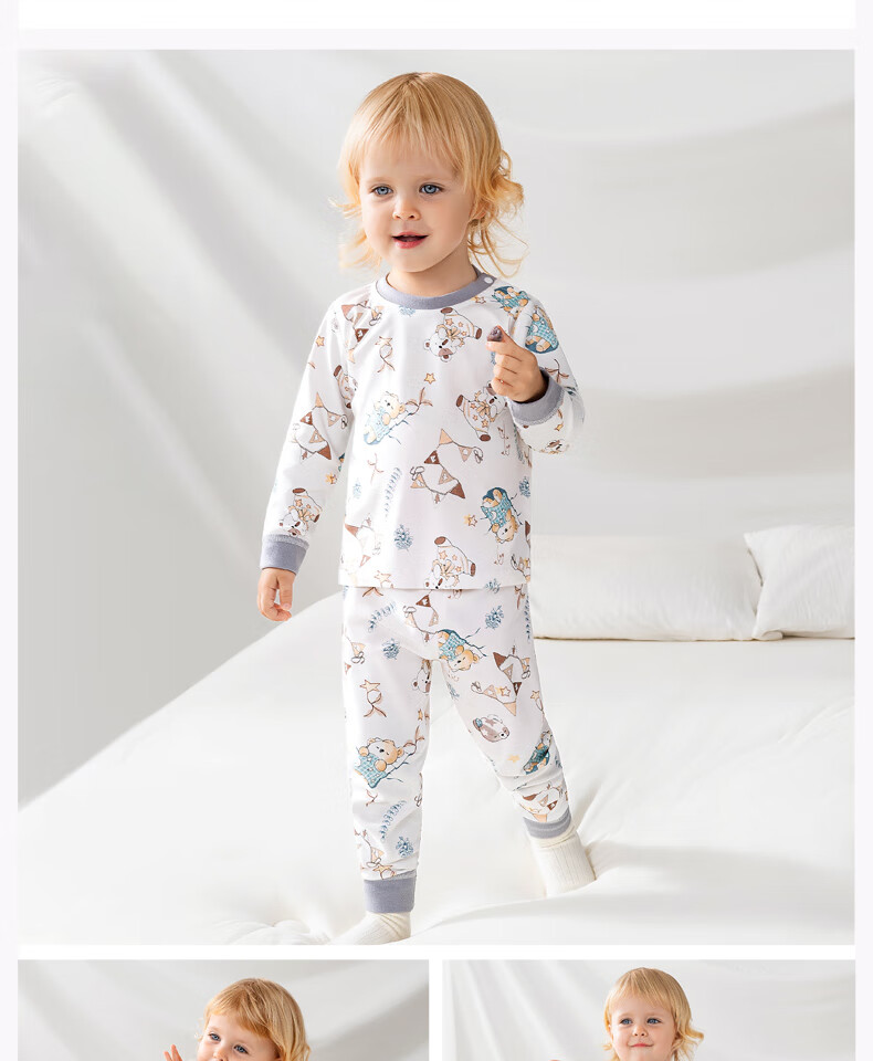 OUYUN Children's Pajamas Autumn Winter Boys and Girls Homewear Thermal Underwear Set Original Prairie 80 6