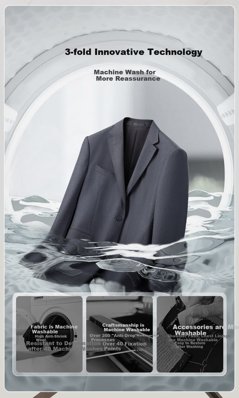 Goldlion [Ziyoux] Spring And Autumn Men's Suit, Machine Washable Wool, Easy-Care Formal Wear, Black, Size 54A 5