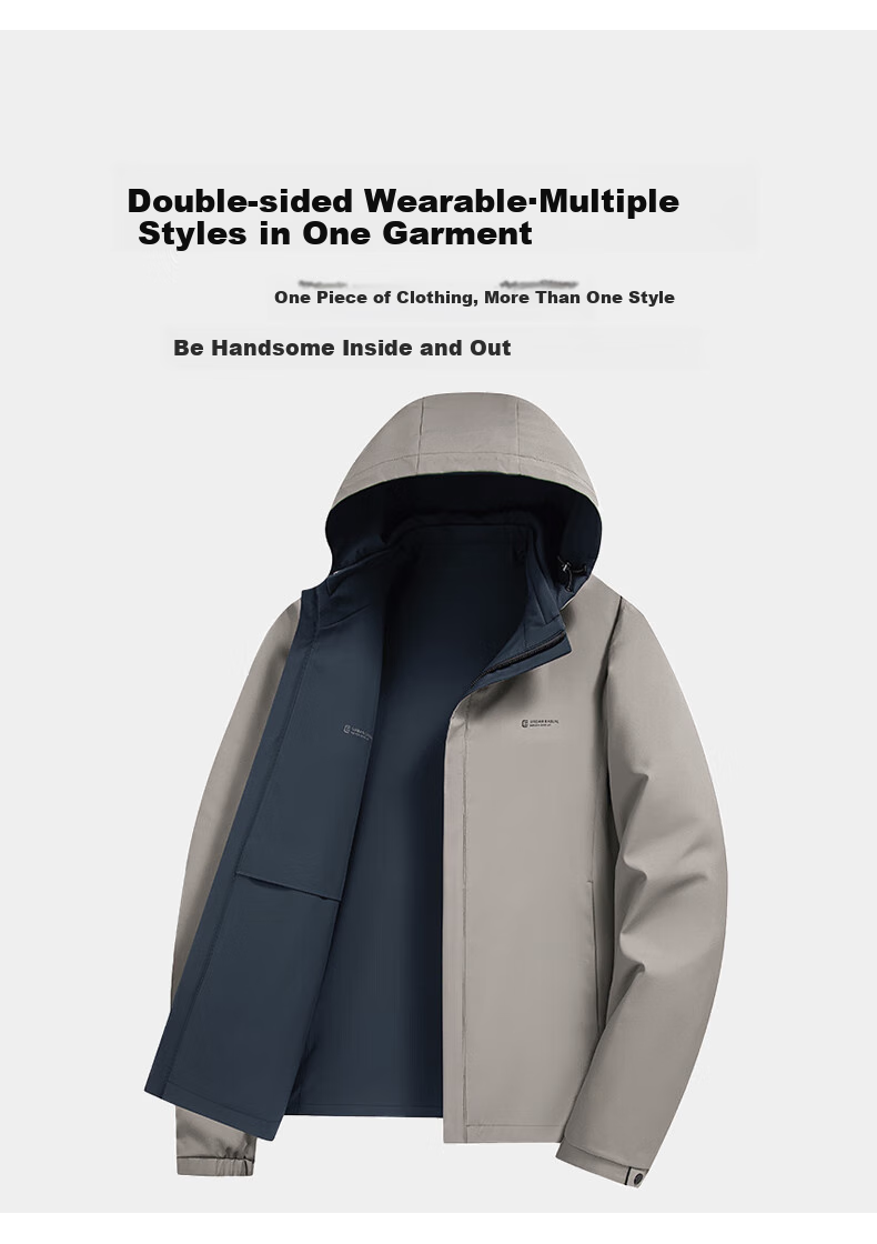ROMON Double-Sided Lapel Jacket for Men with Detachable Hood, Easy-Care Business Coat for Young And Middle-Aged Men in Spring 3