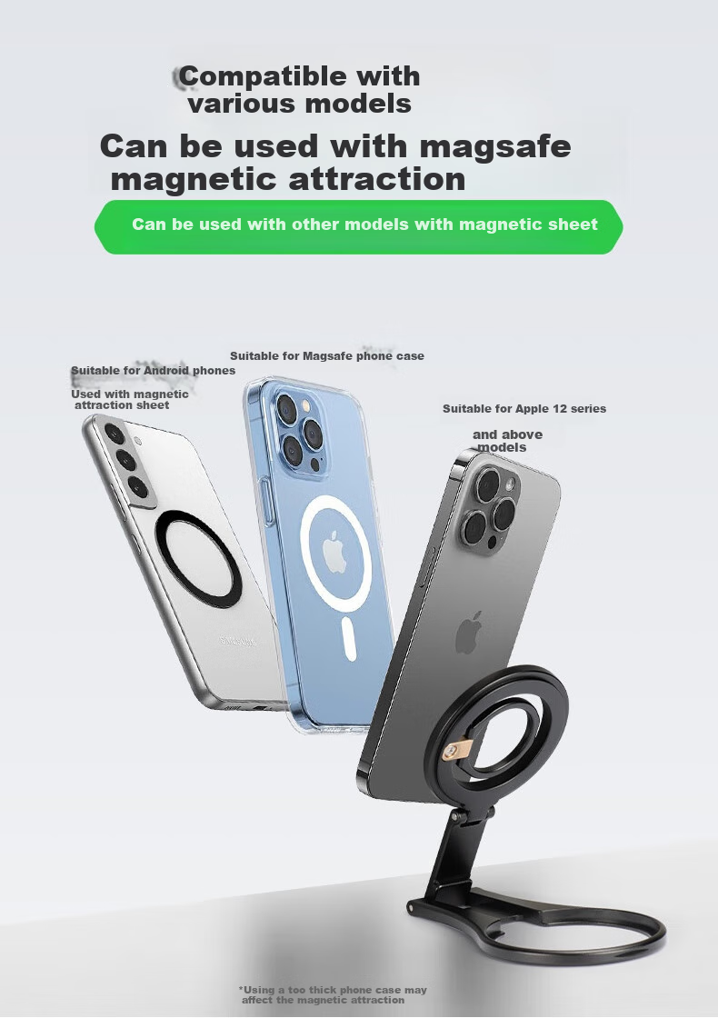 FANAUE Magnetic Phone Stand with Ring Holder, Back Patch, Desktop Phone Stand, Live Streaming Multi-Functional Rotating Magnetic Phone Holder, Ultra-Thin Portable Foldable Stand MS-02 6