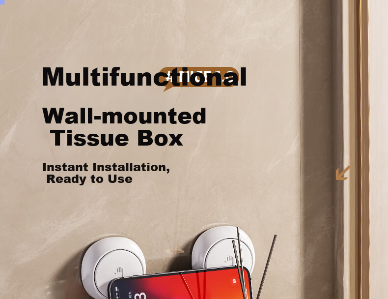 Taili Suction Cup Bathroom Tissue Box, Toilet Paper Holder, Wall-Mounted Storage Rack, Waterproof, No Drilling Required 1