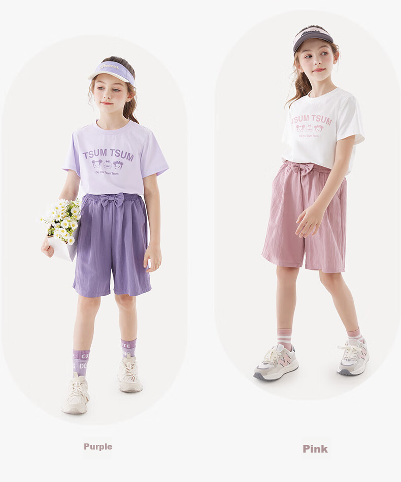 Disney Children's Set, Girls' Summer Short-Sleeve Shorts Two-Piece Set, Big Kids Summer Outfit, T91197 Pink, 160cm 3