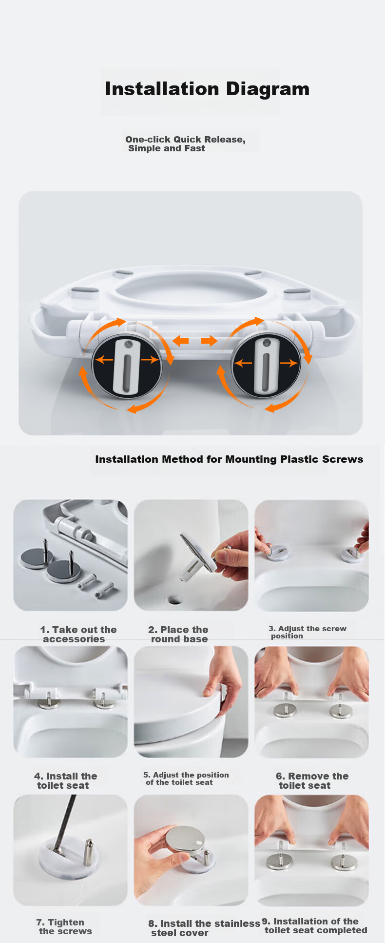 HSPA Universal Thickened Toilet Seat Cover One-Button Quick Install Old Style U-Shaped Toilet Ring Accessory PT-1121 7