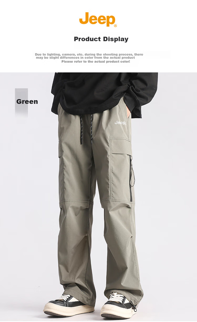JEEP Casual Pants for Men, Spring And Autumn Loose Straight-Leg Tactical Cargo Trousers, Long Pants, Black, Size L 4