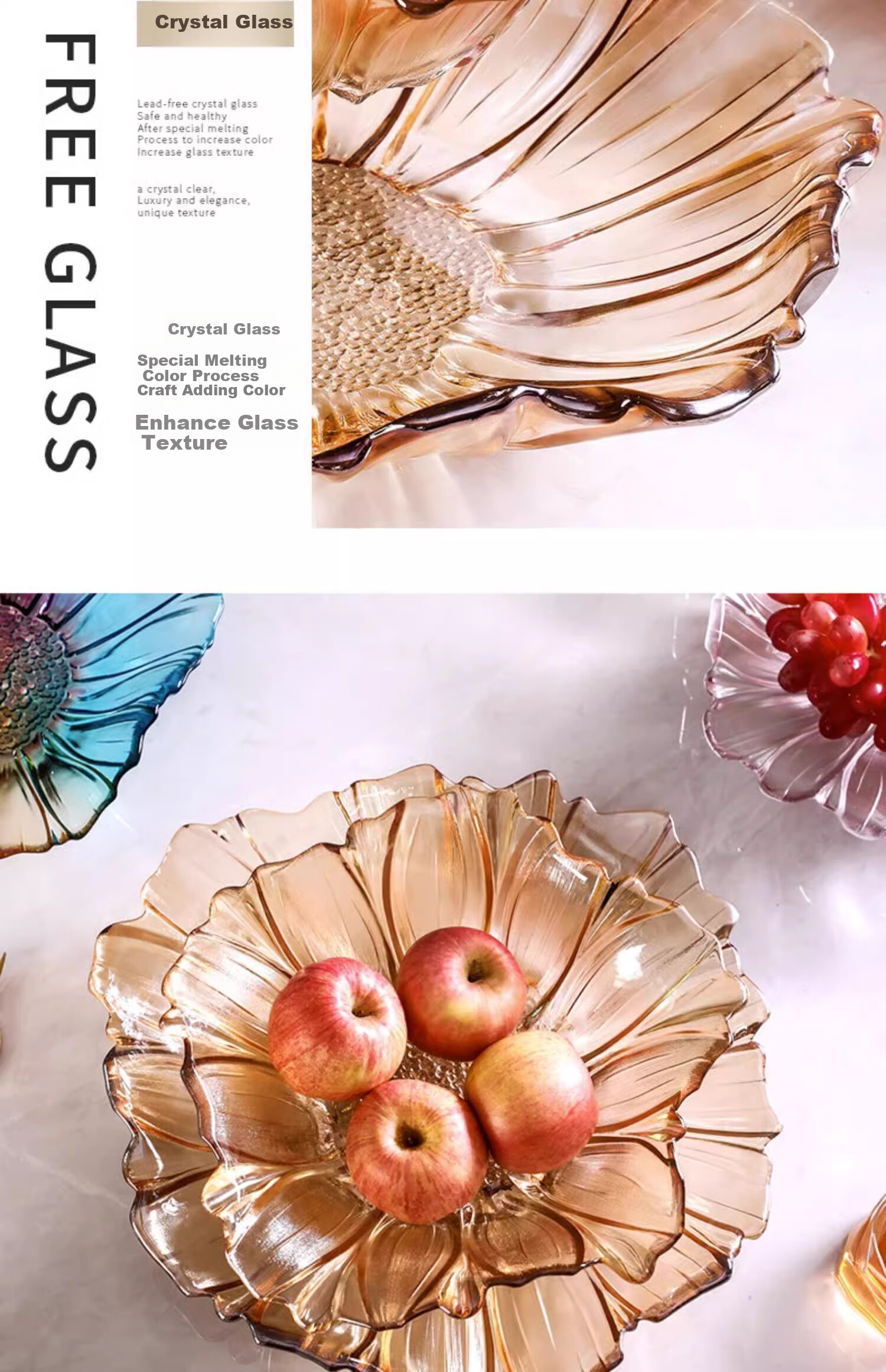 CRISTALGLASS Luxury Crystal Glass Fruit Plate for Home Living Room, Coffee Table, New Year Snack Display, Dried Fruit Dish, Fruit Bowl 9
