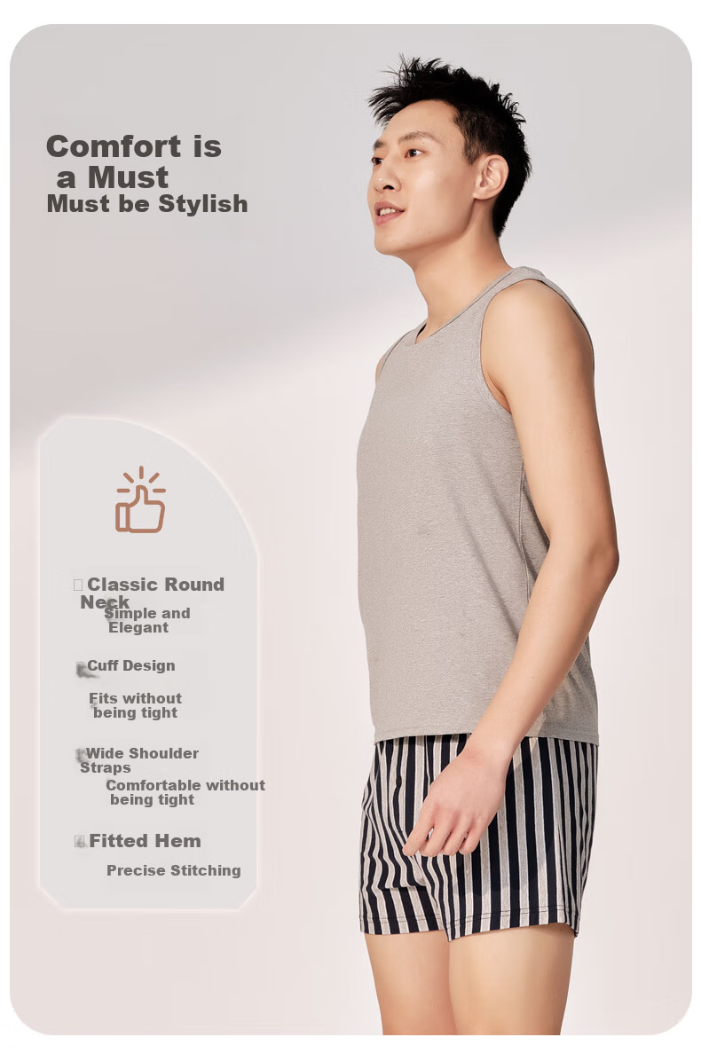 Yiershuang Premium Summer Men's Round Neck Wide Shoulder Tank Top, 40 Count Xinjiang Cotton, Wearable Undershirt Vest 2